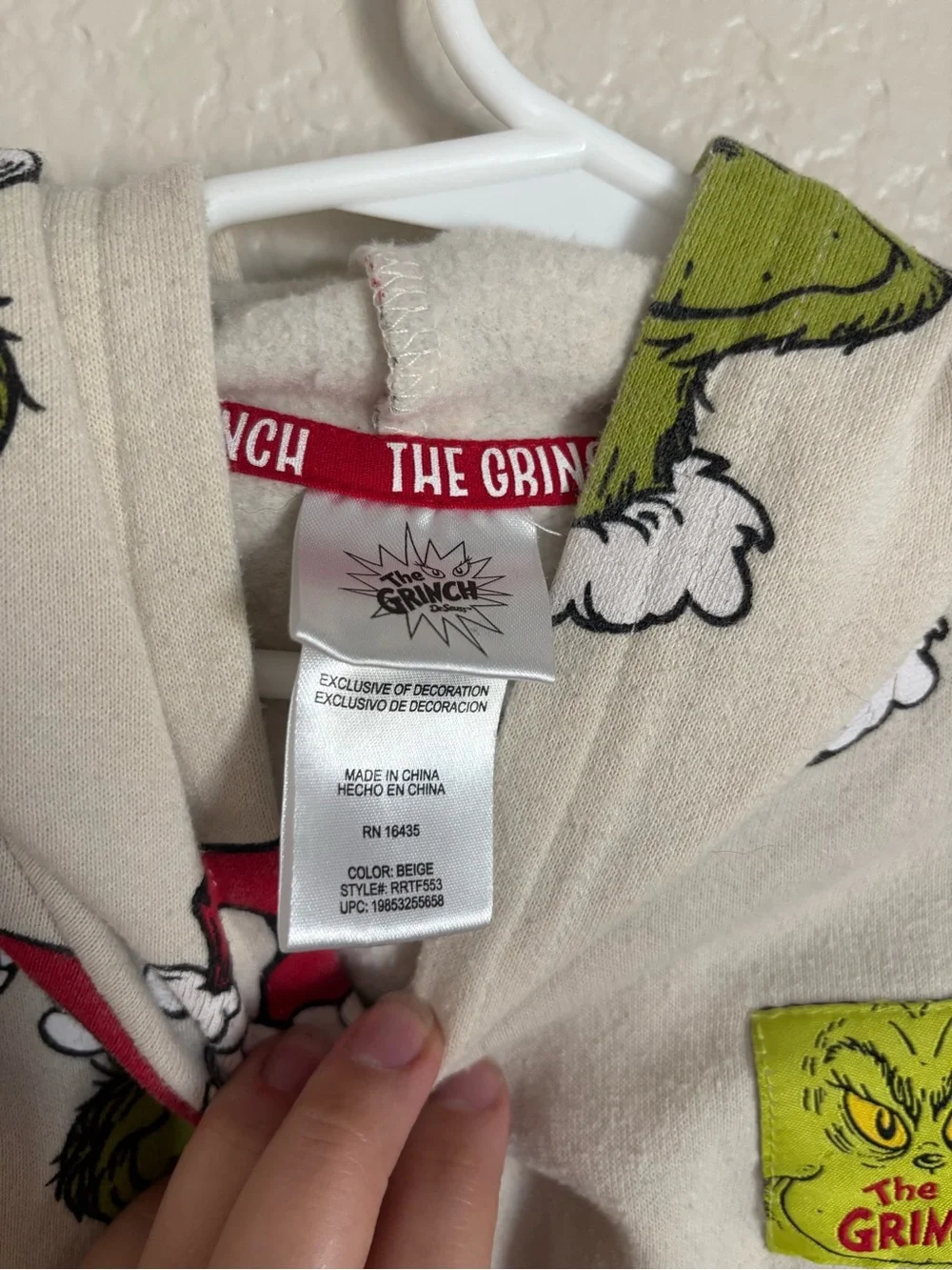 Kids Cream Grinch Crewneck Hoodie - Holiday Graphic Sweatshirt & Sweatpants